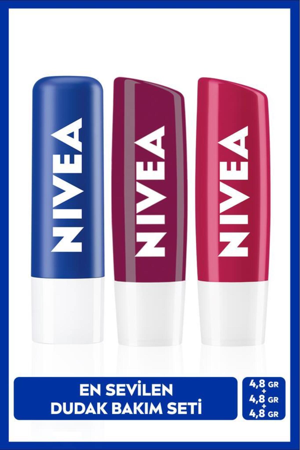 Nivea Original Care Colorless Lip Care Cream 4.8gr, Blackberry Lip Gloss and Cherry Colored Lip Cream