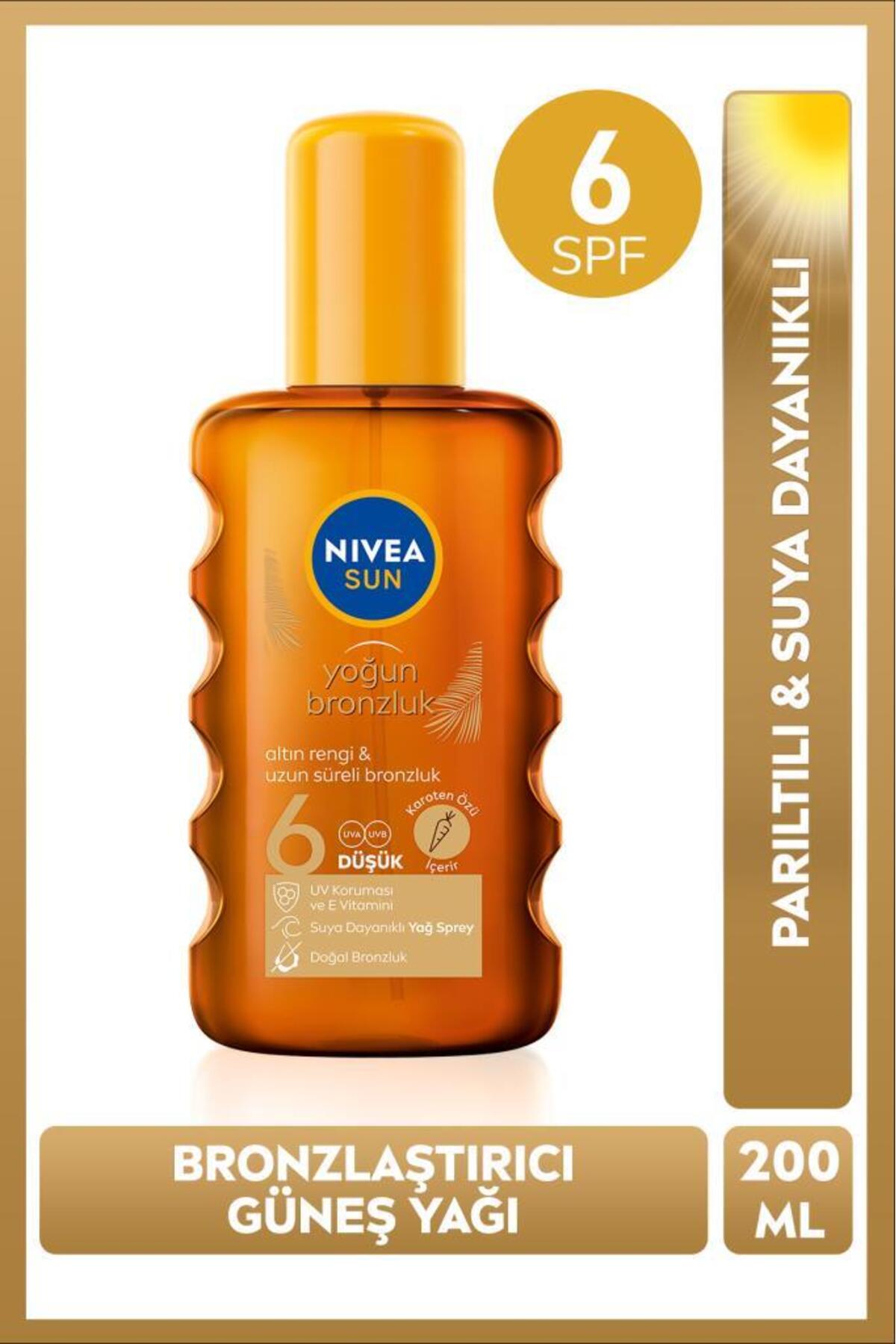 Nivea SUN SPF6 Bronzing Sun Oil 200 ml, Gold Color and Shining, Water Resistant, Vitamin E, Carotene