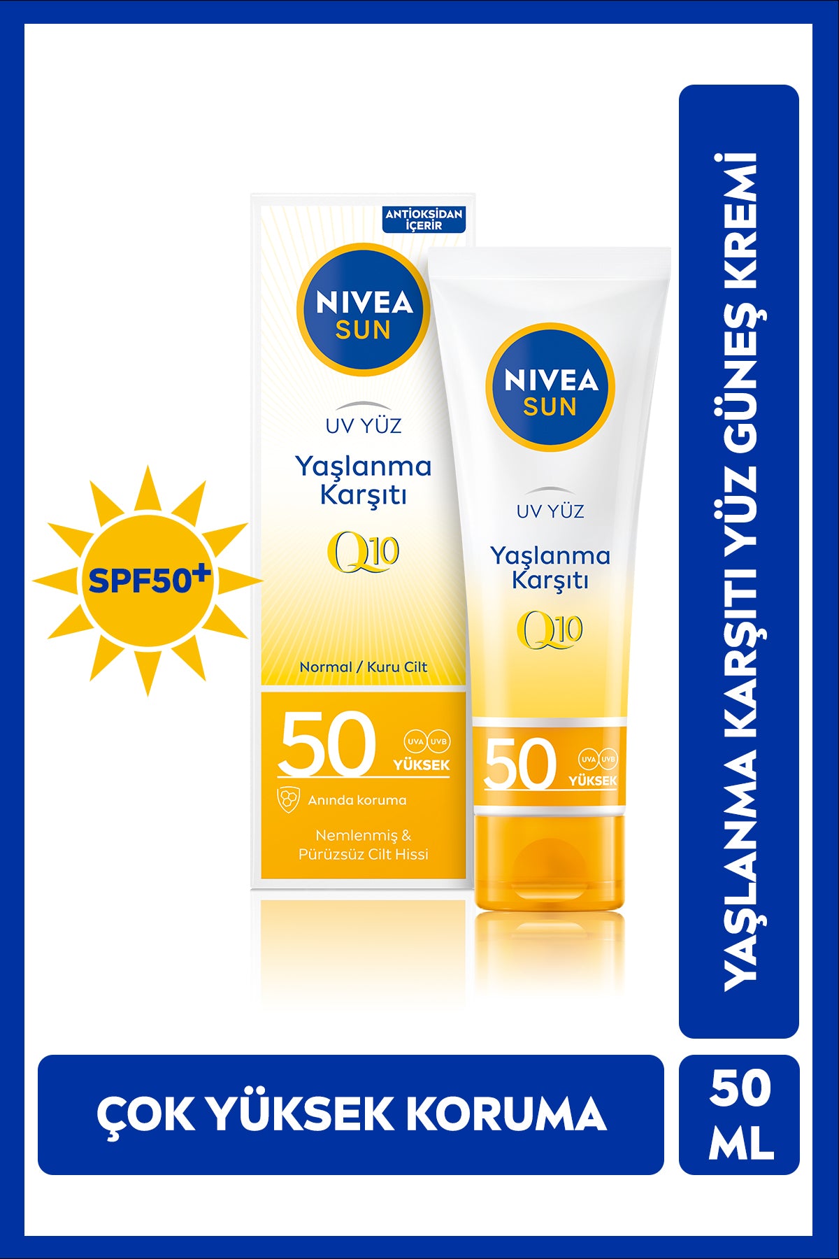 Nivea SUN SPF50 Q10 Anti-Aging Face Sunscreen Cream 50ml, Very High Protective, Antioxidant, Colorless