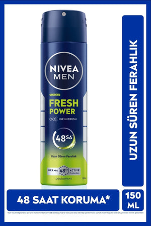 Nivea MEN Men's Spray Deodorant Fresh Power 150ml, 48 Hours Sweat Protection, Long-Lasting Freshness