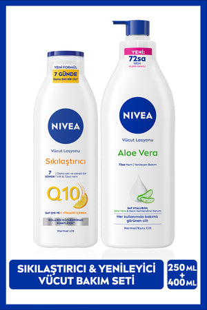 Nivea Q10 Firming Body Lotion 250ml and Aloe Vera Moisturizing Care Lotion 400ml, Soothing