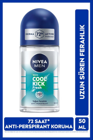 Nivea MEN Men's Roll-on Deodorant Cool Kick 50ml, 72 Hours Anti-perspirant Sweat Protection, Cactus Water