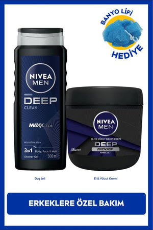 Nivea MEN Men's Deep Clean Shower Gel 500ml and Deep Moisturizing Body Care Cream 400ml, Masculine Scent