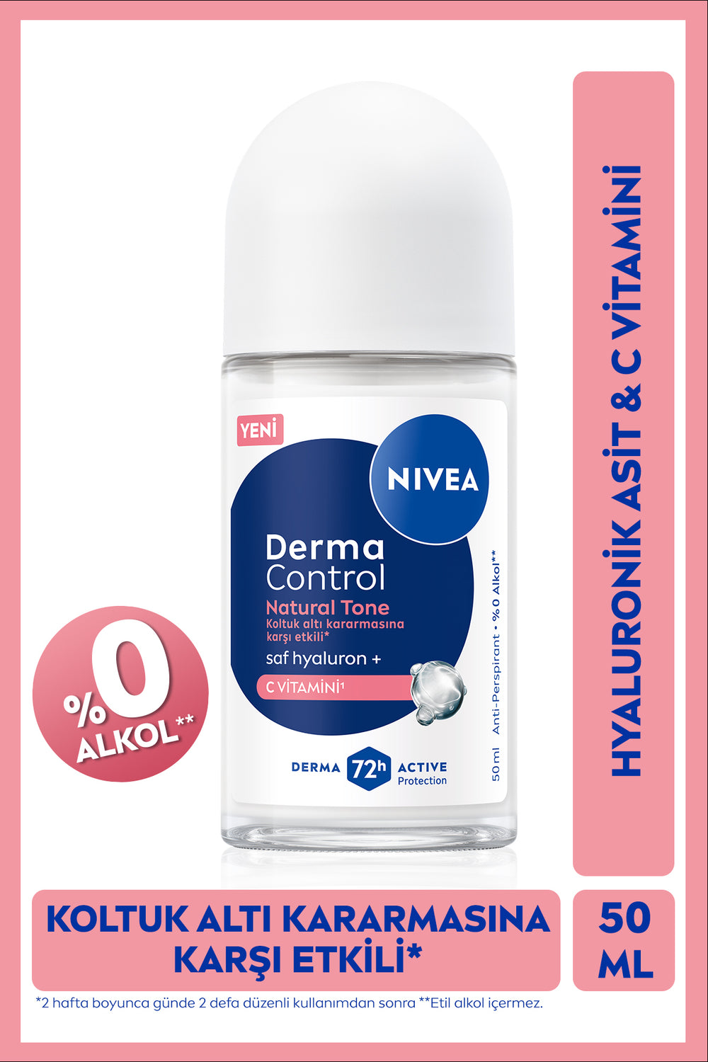 Nivea Women's Roll-on Deodorant Derma Control Natural Tone 50ml, Against Armpit Darkening, Vitamin C