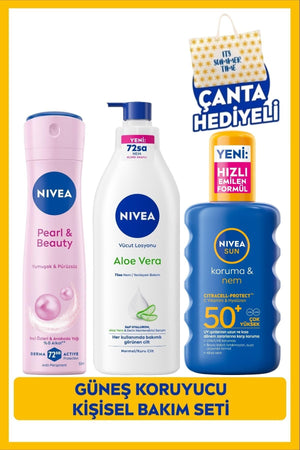 Nivea SUN SPF50+ Sunscreen Body Spray 200ml, Moisturizing Lotion, Deodorant, Summer Set with Bag Gift