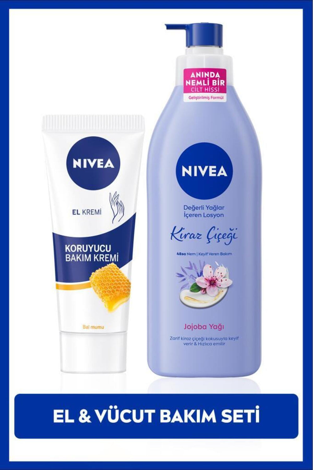 Nivea Moisturizing Cherry Blossom Body Lotion 400ml and Protective Beeswax Hand Care Cream 75ml