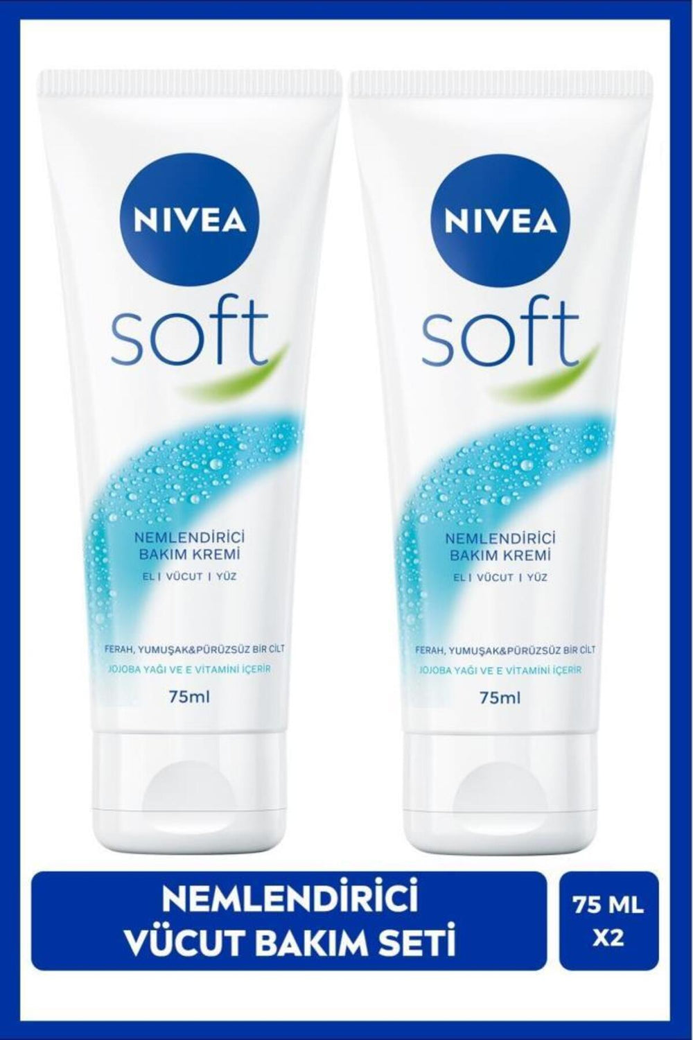 Nivea Soft Moisturizing Care Cream 75 Ml, Jojoba Oil, Vitamin E, Hand Face Body, Soft Skin Feeling, 2 Pcs