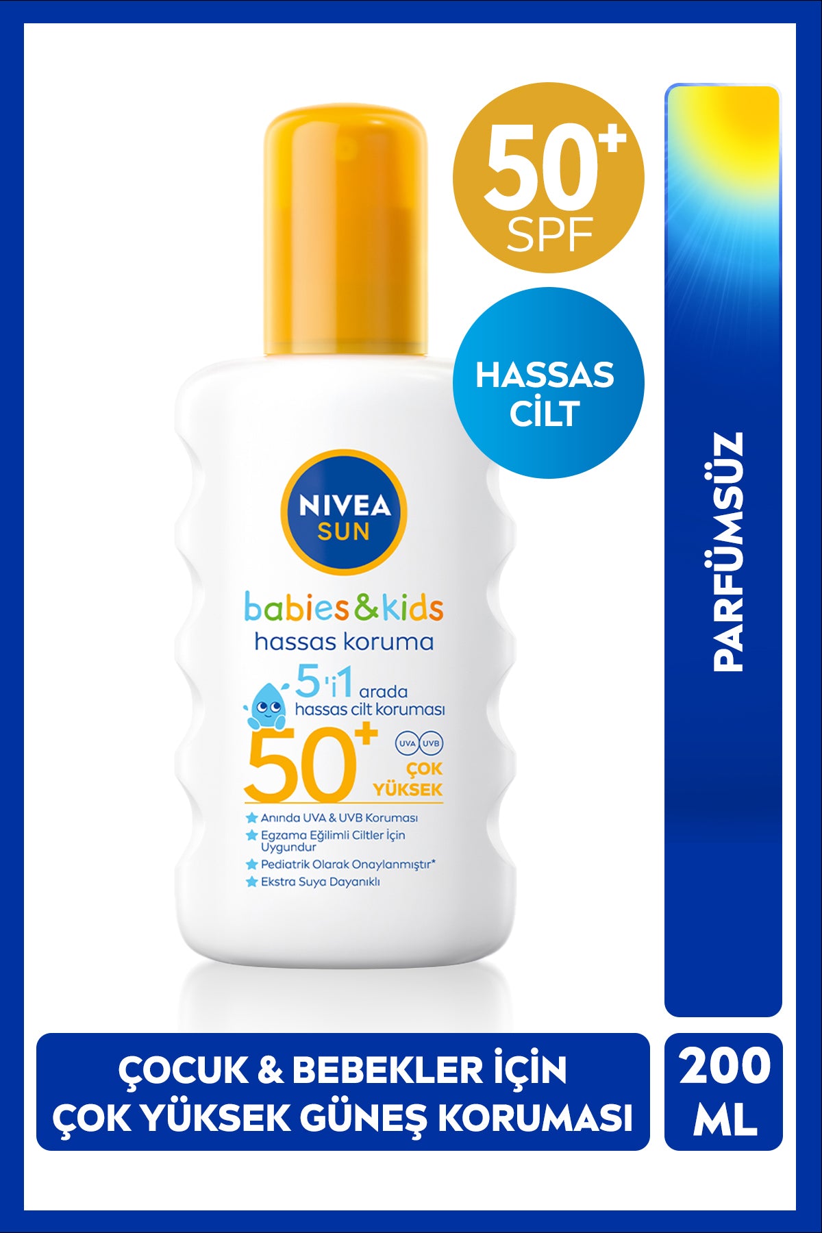 Nivea SUN SPF50+ High Sun Protection Spray for Children and Babies 200ml, Sensitive Skin, Perfume-Free, 6 Months and Above