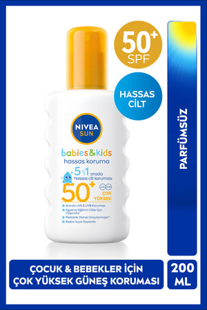 Nivea SUN SPF50+ High Sun Protection Spray for Children and Babies 200ml, Sensitive Skin, Perfume-Free, 6 Months and Above