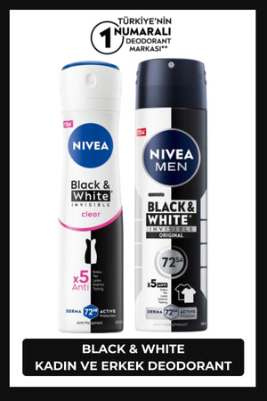Nivea MEN Men's and Women's Black&White Spray Deodorant Set, 72 Hours Sweat Protection, Alcohol-Free, Does Not Leave Stains