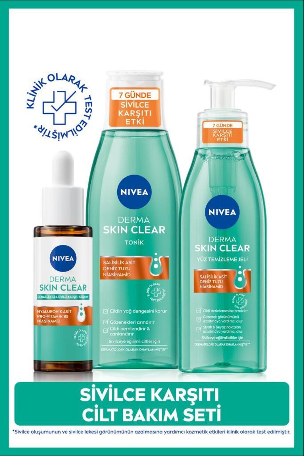 Nivea Derma Skin Clear Anti-Skin Care Set, Serum 30ml, Facial Cleansing Gel 150ml, Tonic 200ml