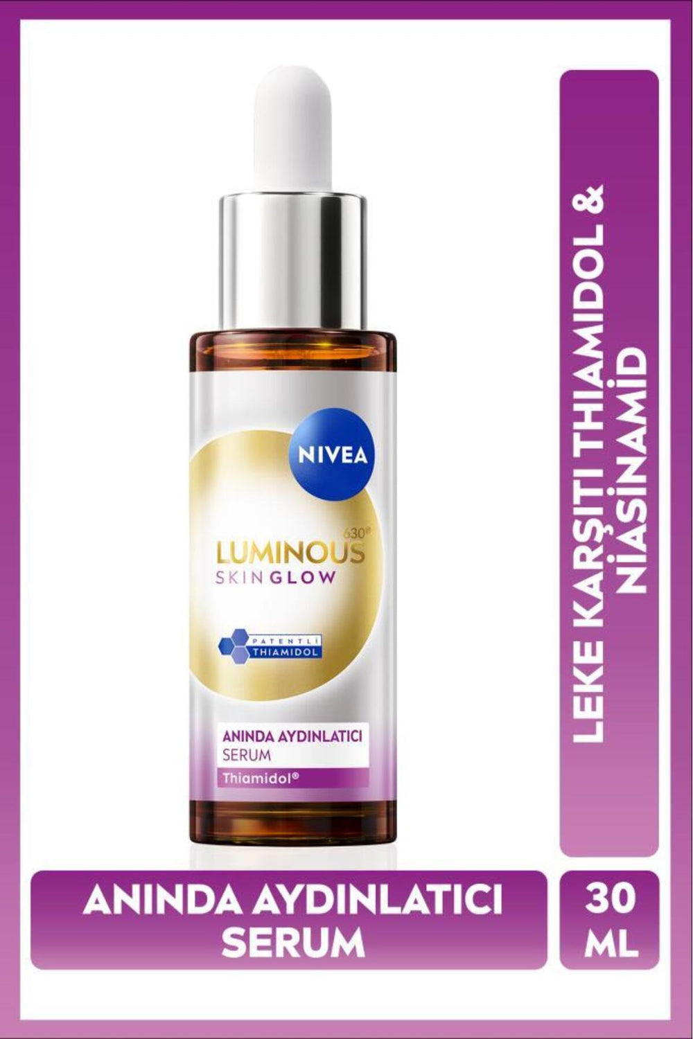 Nivea Luminous630 Skin Glow Instant Brightening Serum 30ml, Even Skin Tone, Thiamidol, Niacinamide, AloeVera
