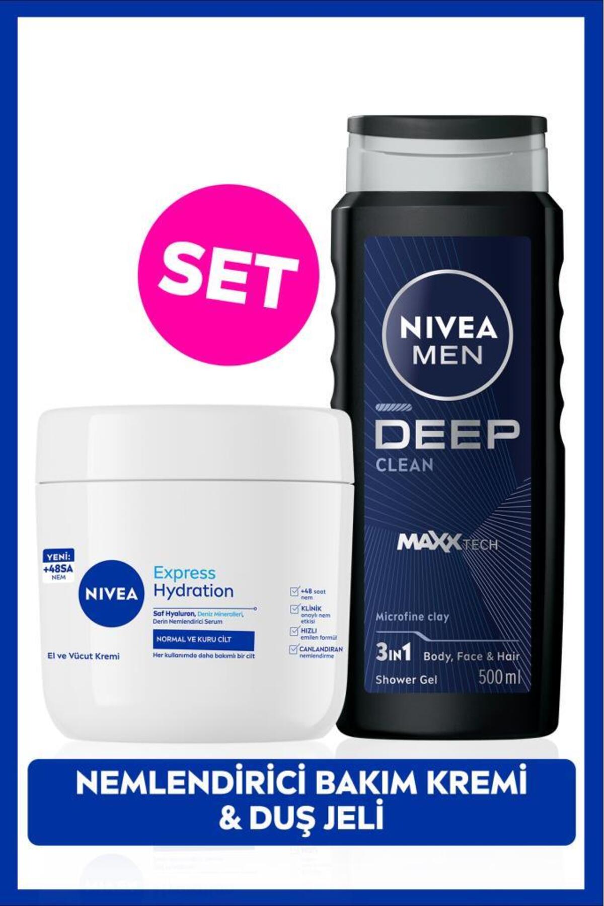Nivea MEN Men's Deep Dimension Bath Shower Gel 500ml and Intense Moisturizing Hand and Body Care Cream 400ml