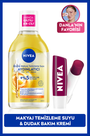 Nivea Brightening Micellar Make-up Cleansing Water 400ml and Moisturizing Blackberry Lip Care Cream 4,8gr