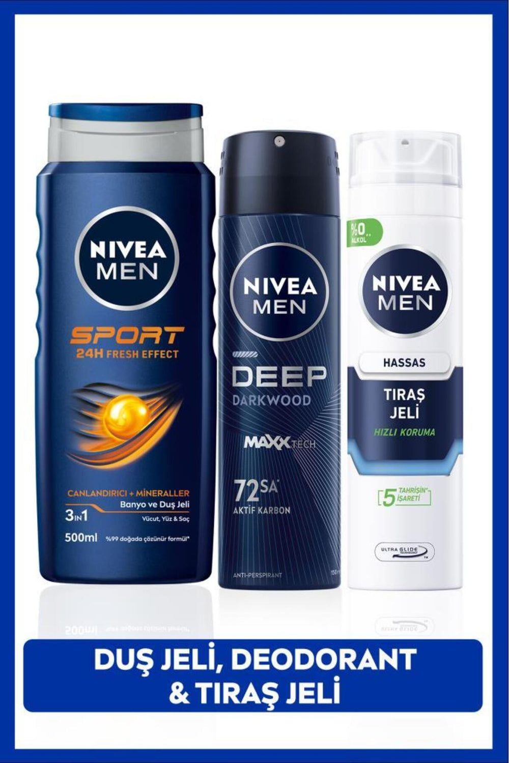 Nivea Men Sport Hair and Body Shampoo 500 ml Sensitive Shaving Gel 200 ml Deodorant Spray 150 ml