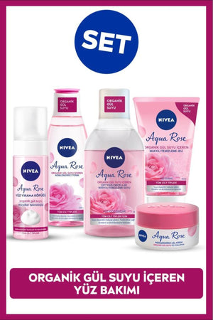 Nivea Aqua Rose Dowry Set with Rose Water, Make-up Remover Water and Gel, Face Washing Foam, Tonic, Cream