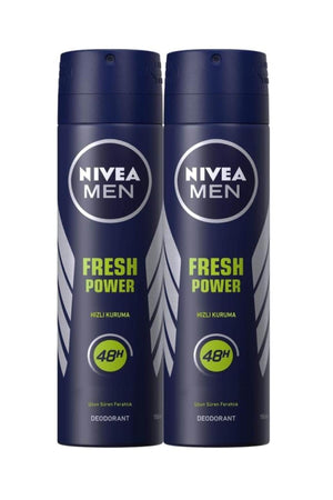 Nivea MEN Men's Spray Deodorant Fresh Power 150ml, 48 Hours Protection Against Sweat, X2 Pieces