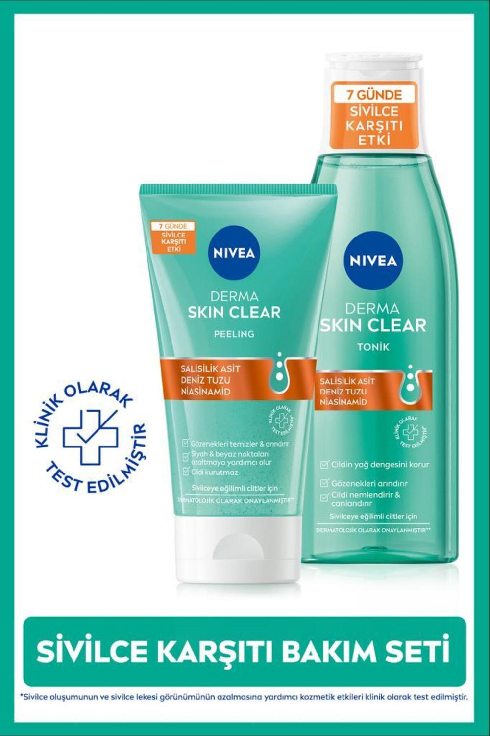 Nivea Derma Skin Clear Anti-Skin Care Set, Facial Cleansing Peeling 150ml and Tonic 200ml, Niacinamide