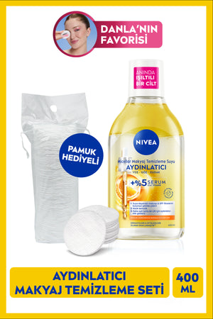 Nivea Brightening Micellar Make-up Cleansing Water 400ml, Serum Content, Sensitive Skin, Cotton Gift