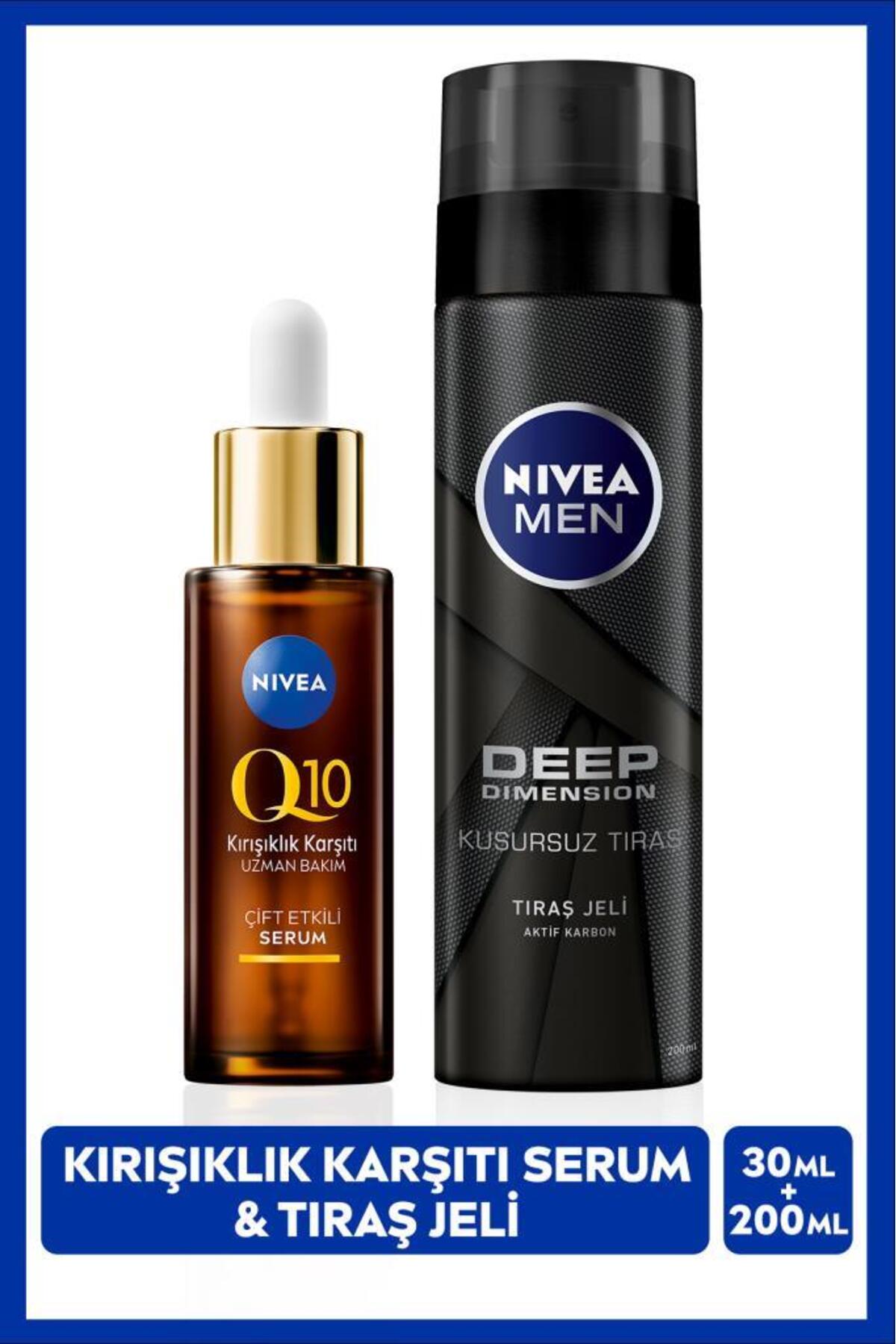 Nivea MEN Men's Shaving Gel Deep Dimension 200ml and Q10 Anti-Wrinkle Double Effect Skin Serum 30ml