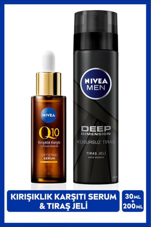 Nivea MEN Men's Shaving Gel Deep Dimension 200ml and Q10 Anti-Wrinkle Double Effect Skin Serum 30ml