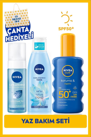 Nivea SUN SPF50 Sunscreen Spray 200ml, Facial Cleansing Foam 150ml and Tonic 200ml, Beach Bag Gift