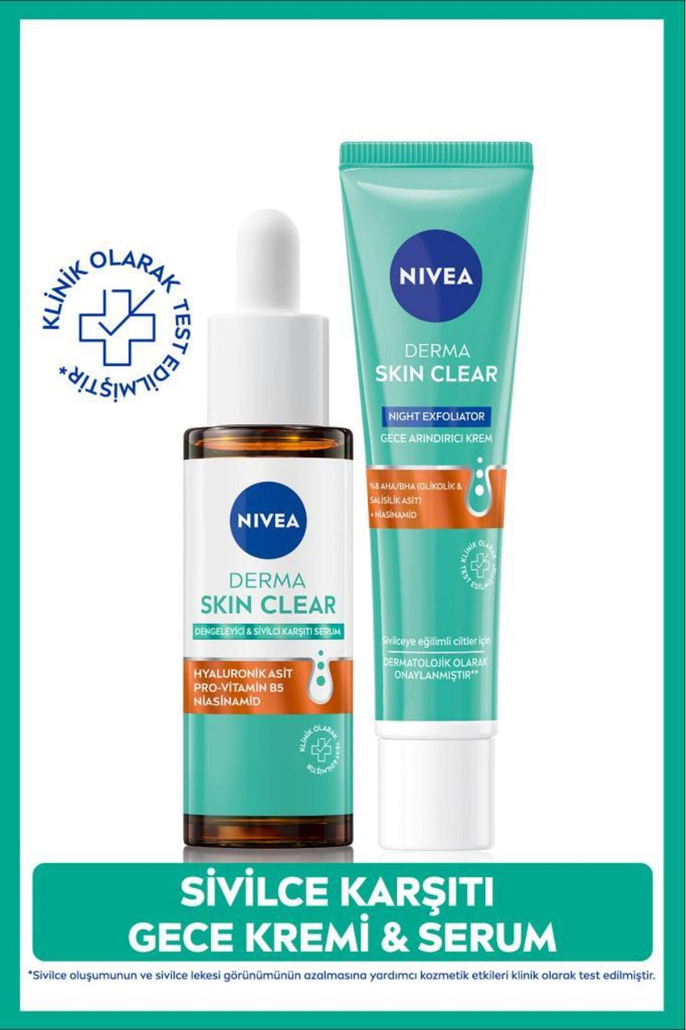 Nivea Derma Skin Clear Anti-Skin Serum 30ml and Night Purifying Cream 40ml, Niacinamide, Hyaluronic Acid