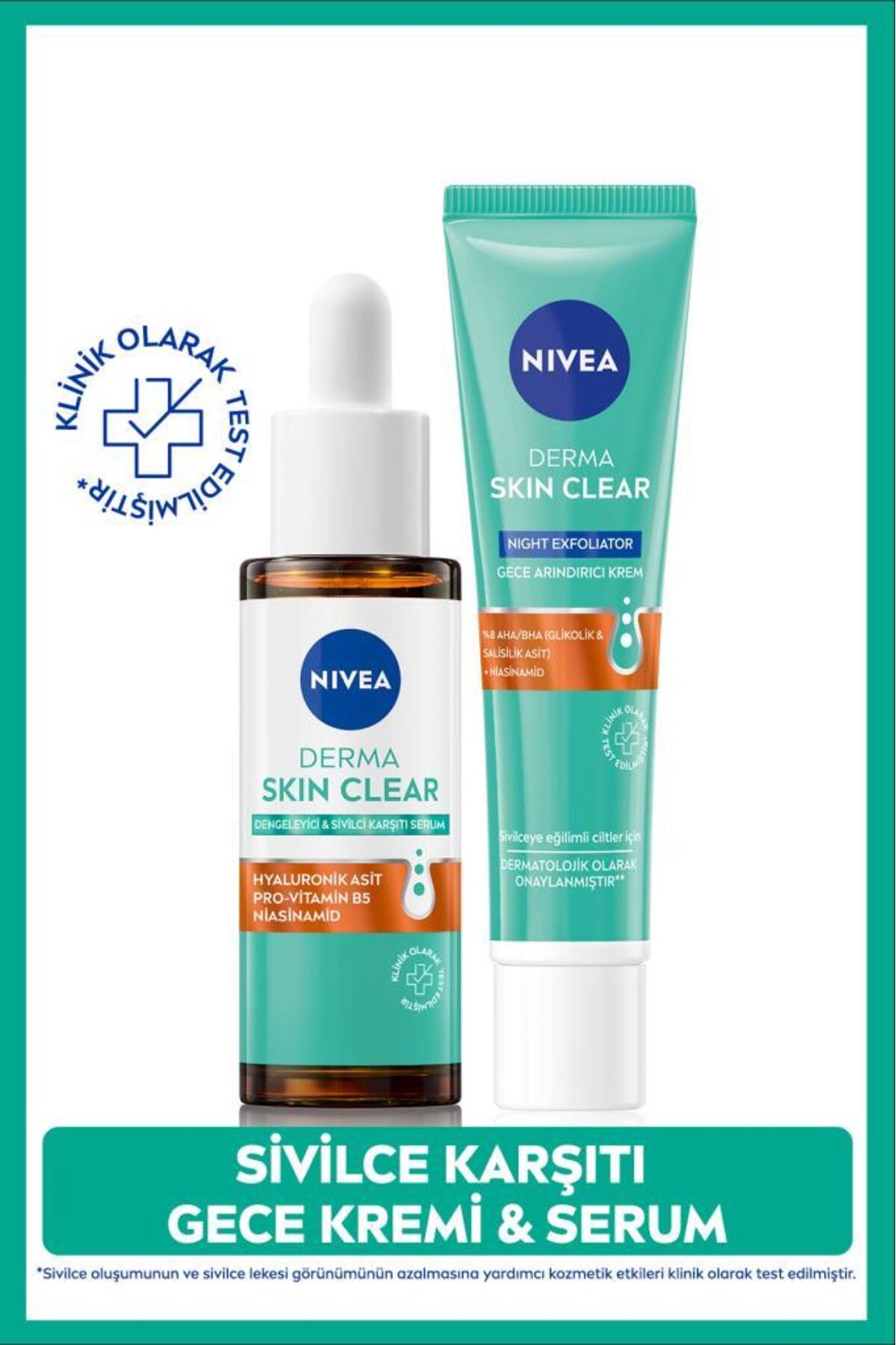 Nivea Derma Skin Clear Anti-Skin Serum 30ml and Night Purifying Cream 40ml, Niacinamide, Hyaluronic Acid
