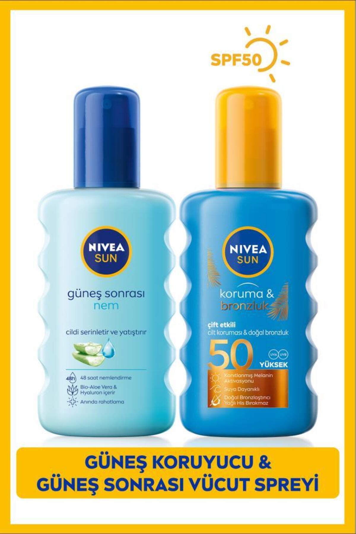 Nivea SUN Moisturizing After Sun Spray 200ml, High Protection and Tanning Sun Spray SPF50 200ml