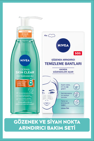 Nivea Anti-Acne Facial Cleansing Gel Derma Skin Clear 150ml and Blackhead Cleaning Nose Strip Set