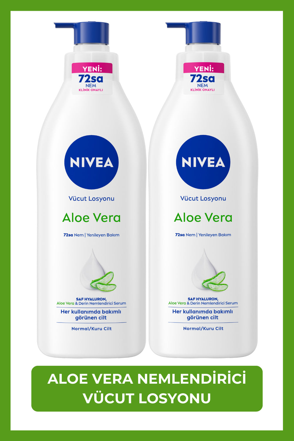 Nivea Aloe Vera Moisturizing Body Lotion 400 ml, 72 Hour Moisturizing, Normal, Dry Skin, X2 Pieces