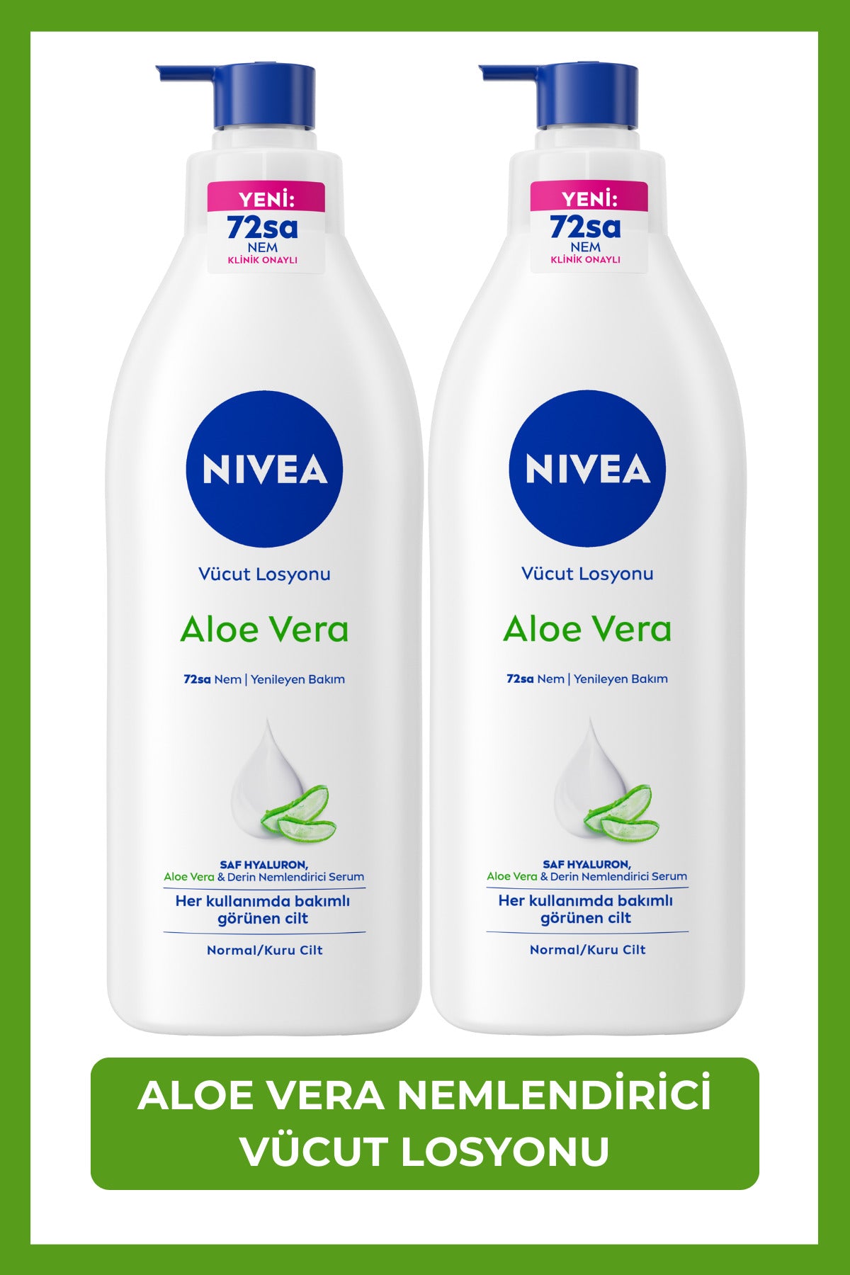 Nivea Aloe Vera Moisturizing Body Lotion 400 ml, 72 Hour Moisturizing, Normal, Dry Skin, X2 Pieces