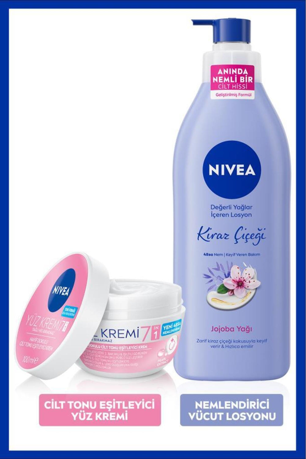 Nivea Cherry Blossom Moisturizing Body Lotion 400ml and Skin Tone Equalizing Face Cream 100ml, Well-Cared Skin