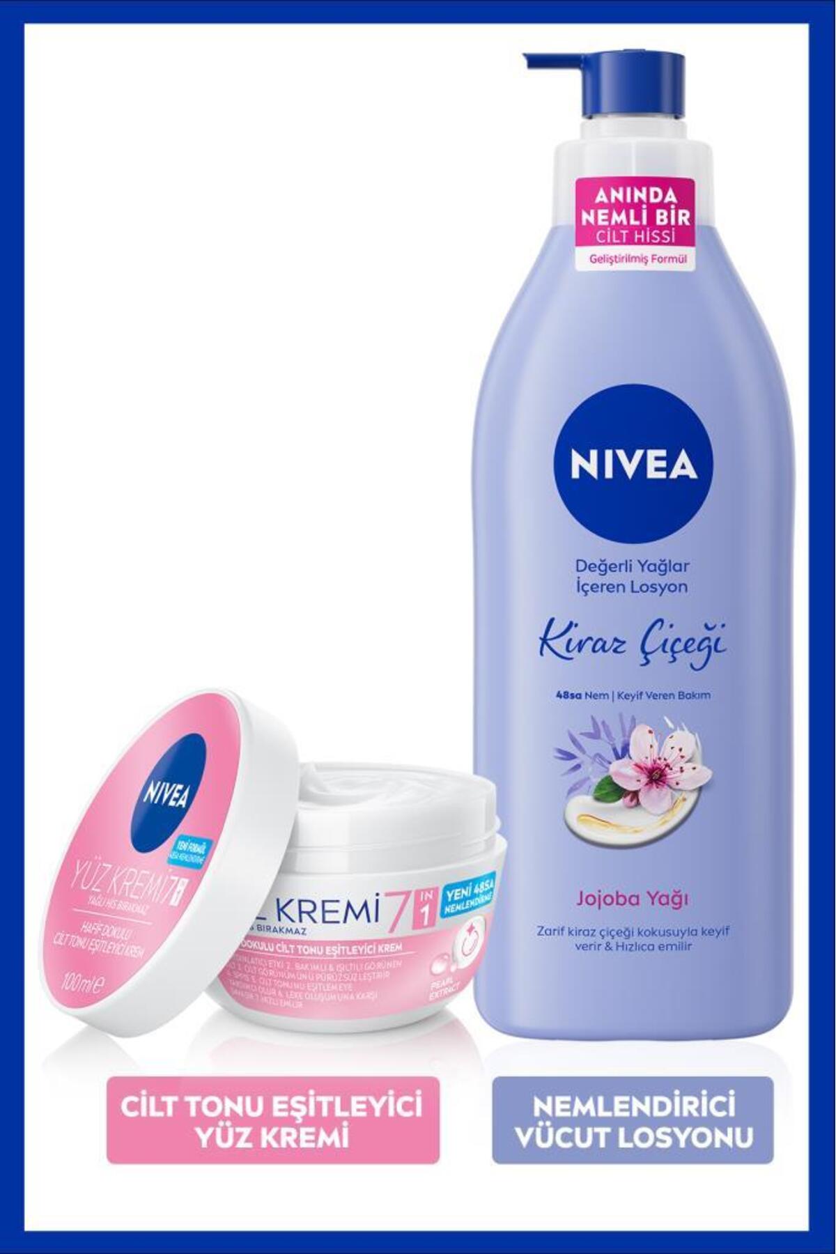 Nivea Cherry Blossom Moisturizing Body Lotion 400ml and Skin Tone Equalizing Face Cream 100ml, Well-Cared Skin