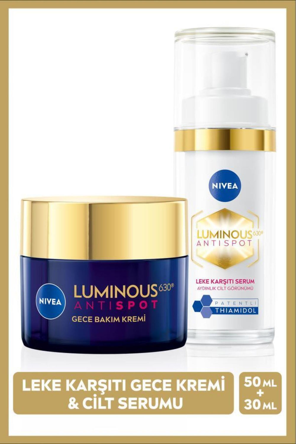 Nivea Luminous630 Thiamidol Effective Anti-Blemish Skin Serum 30ml and Night Face Cream 50ml, Hyaluronic Acid