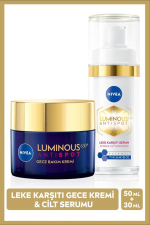 Nivea Luminous630 Thiamidol Effective Anti-Blemish Skin Serum 30ml and Night Face Cream 50ml, Hyaluronic Acid