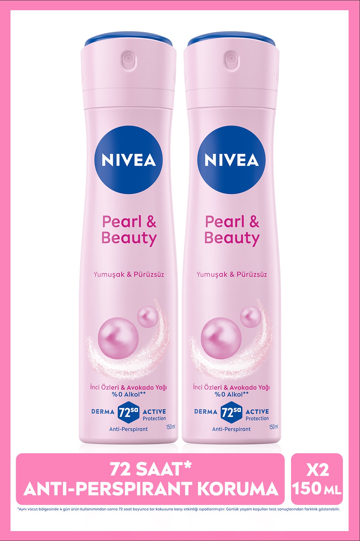Nivea Women's Spray Deodorant Pearl&Beauty 150ml, 72 Hours Protection Against Sweat, X2 Pieces, Advantageous Package