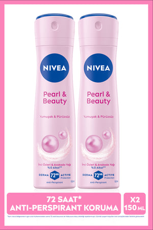 Nivea Women's Spray Deodorant Pearl&Beauty 150ml, 72 Hours Protection Against Sweat, X2 Pieces, Advantageous Package
