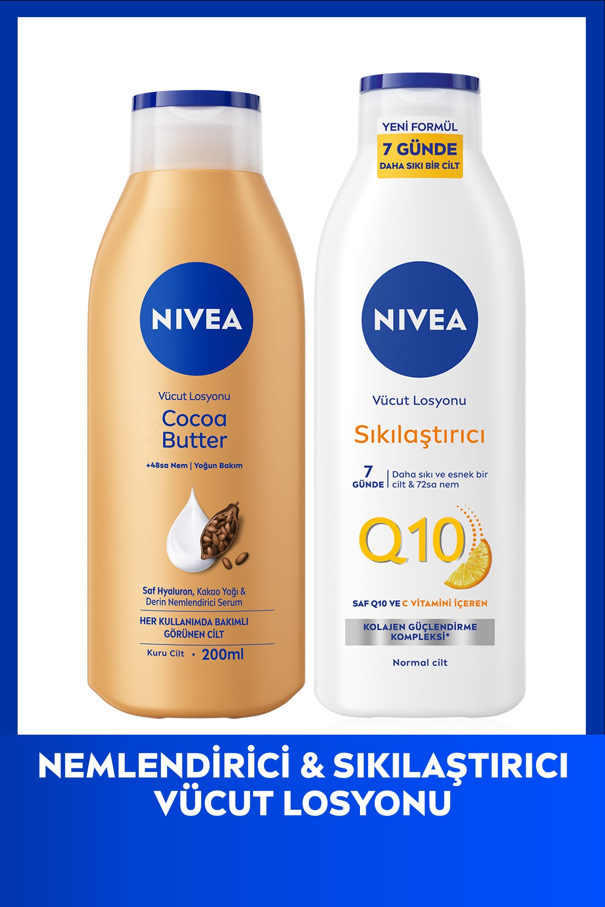 Nivea Q10 7 Day Firming Body Care Lotion 250ml and Moisturizing Lotion Cocoa Butter 200ml