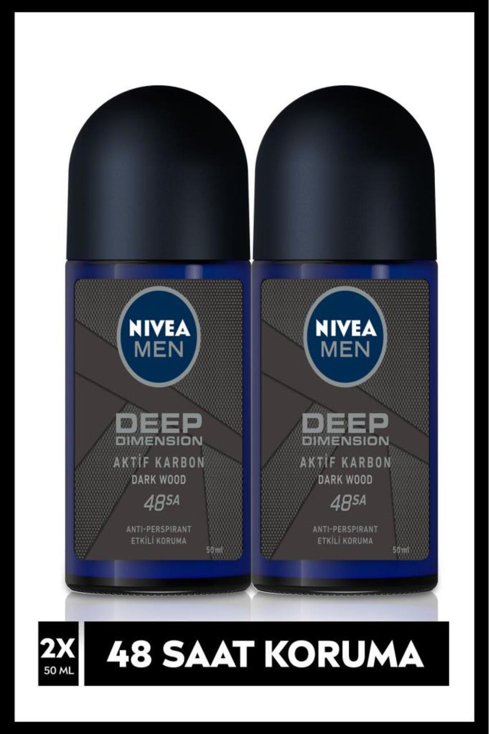 Nivea MEN Men's Roll-on Deodorant Deep Dimension Activated Carbon 50ml, 72 Hours Anti-perspirant Protection, X2 Pcs
