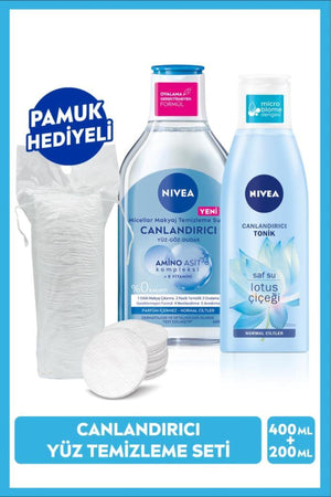Nivea Revitalizing Micellar Make-up Cleansing Water 400ml and Moisturizing Tonic 200ml, with Cotton Gift