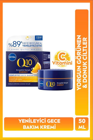 Nivea Q10 Energy Anti-Wrinkle Renewing Night Care Cream 50ml, Vitamin C, Tired-Looking Cream