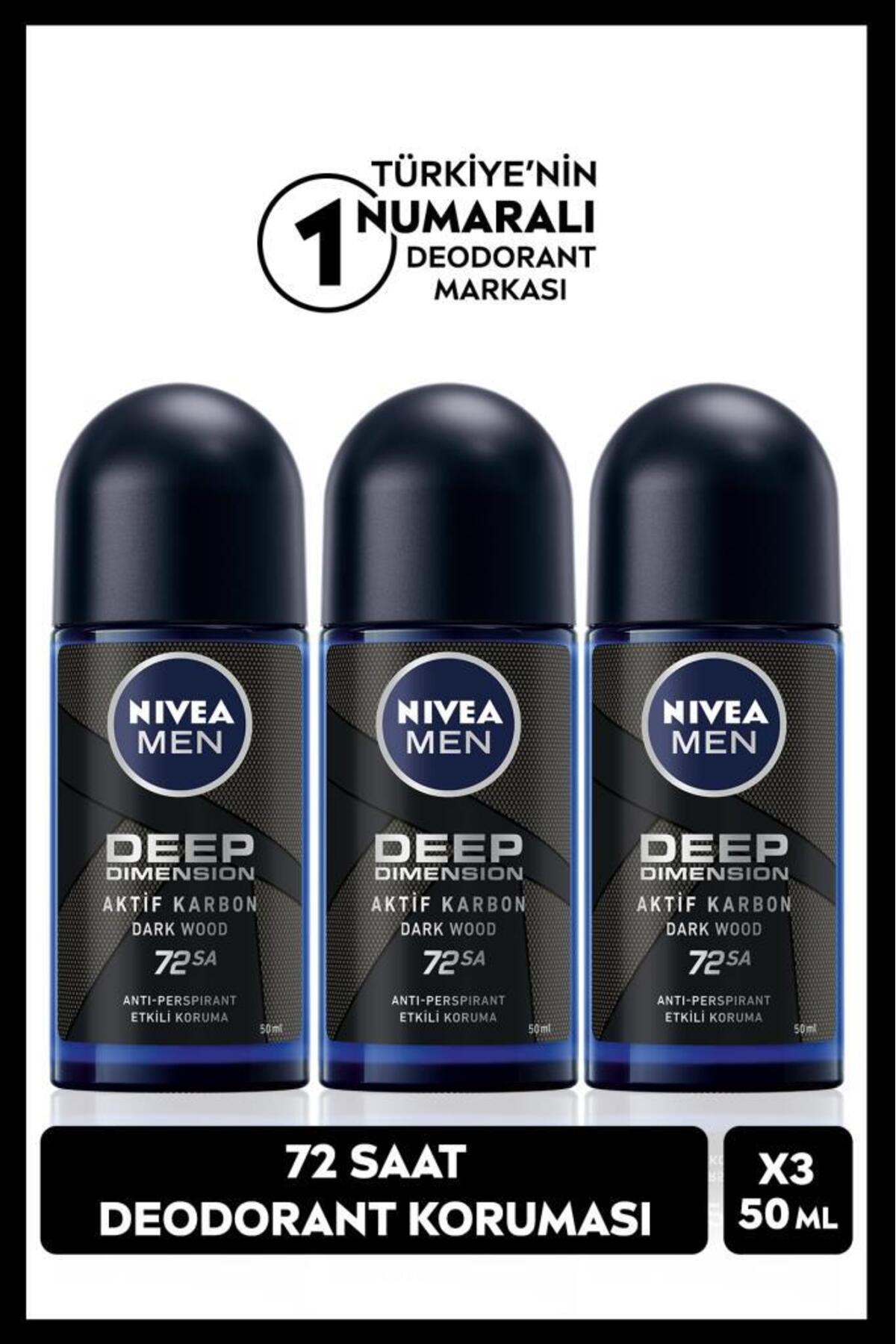 Nivea Men's Roll-on Deodorant Deep Dimension 50ml, 48 Hours Protection, X3 Pieces