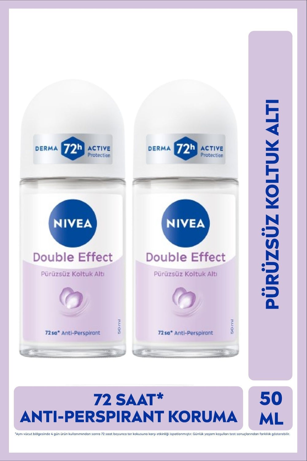 Nivea Women's Roll-on Deodorant Double Effect 50ml, 72 Hours Anti-perspirant Sweat Protection, X2 Pieces