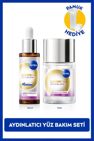 Nivea Luminous630 Skin Glow Instant Brightening Serum 30ml and Peeling Effect Tonic 100ml, Cotton Gift