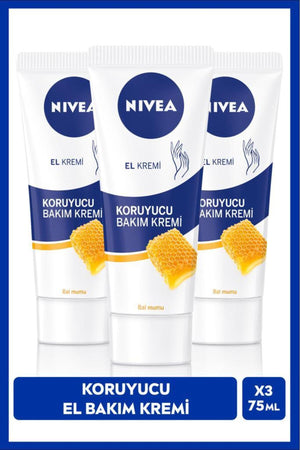 Nivea Protective Hand Care Cream Beeswax 75ml, Moisturizing, Doesn't Leave an Oily Feeling, Rose Scent, X3 Pieces