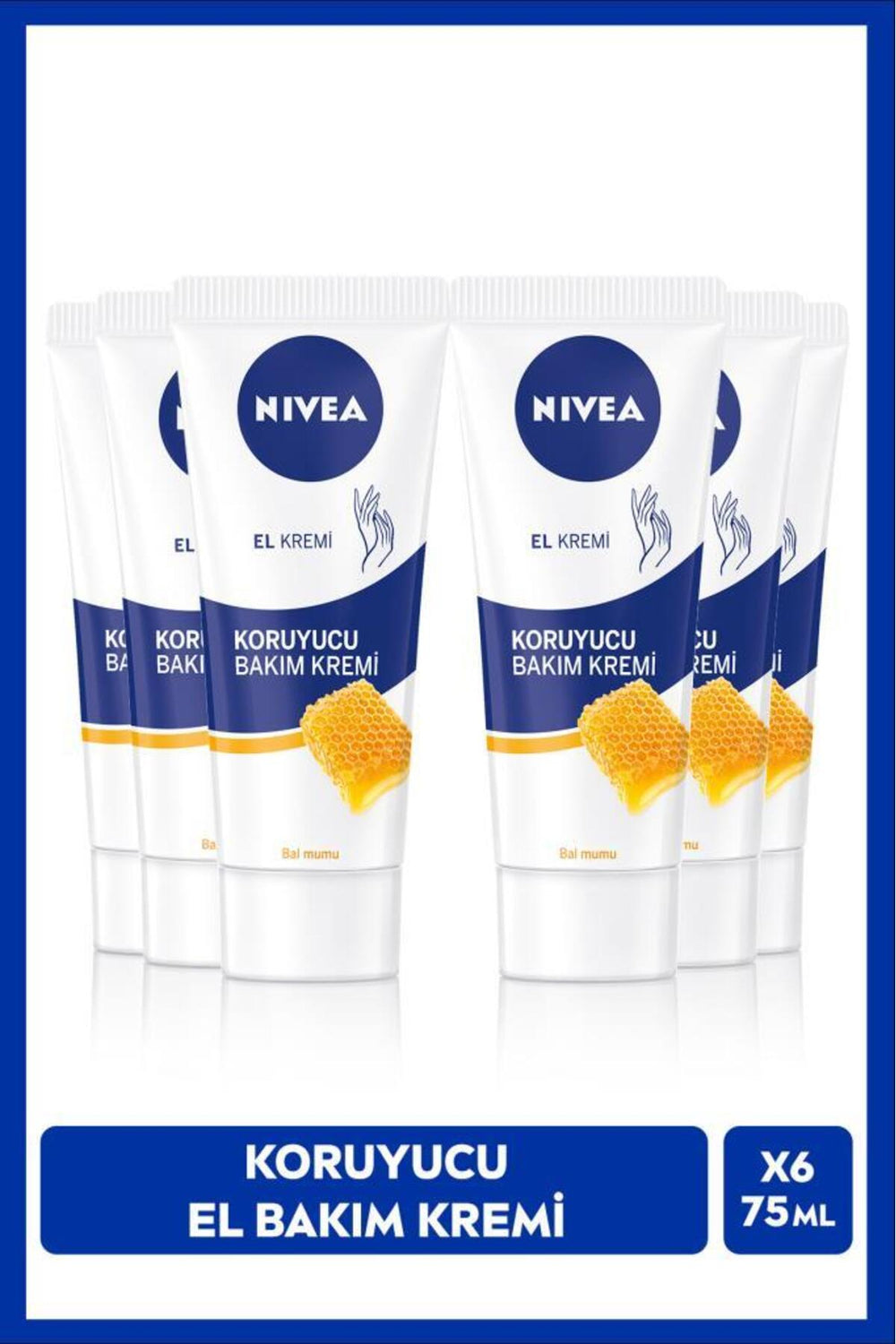 Nivea Protective Hand Care Cream Beeswax 75ml, Moisturizing, Doesn't Leave an Oily Feeling, Rose Scent, X6 Pieces