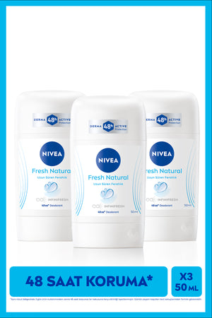 Nivea Women's Stick Deodorant Fresh Natural 50ml, 48 Hours Protection Against Sweat Odor, Long Lasting Freshness, X3 Pieces