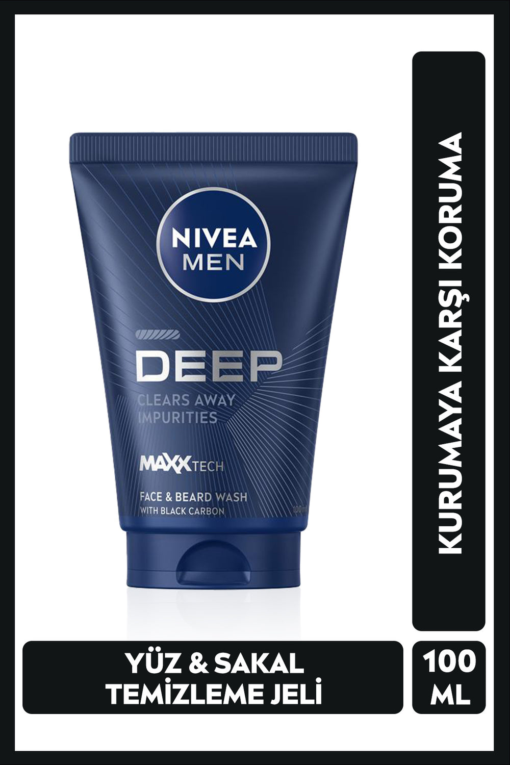 Nivea MEN Men's Deep Face and Beard Cleansing Gel 100ml, Skin Purifying, Activated Carbon