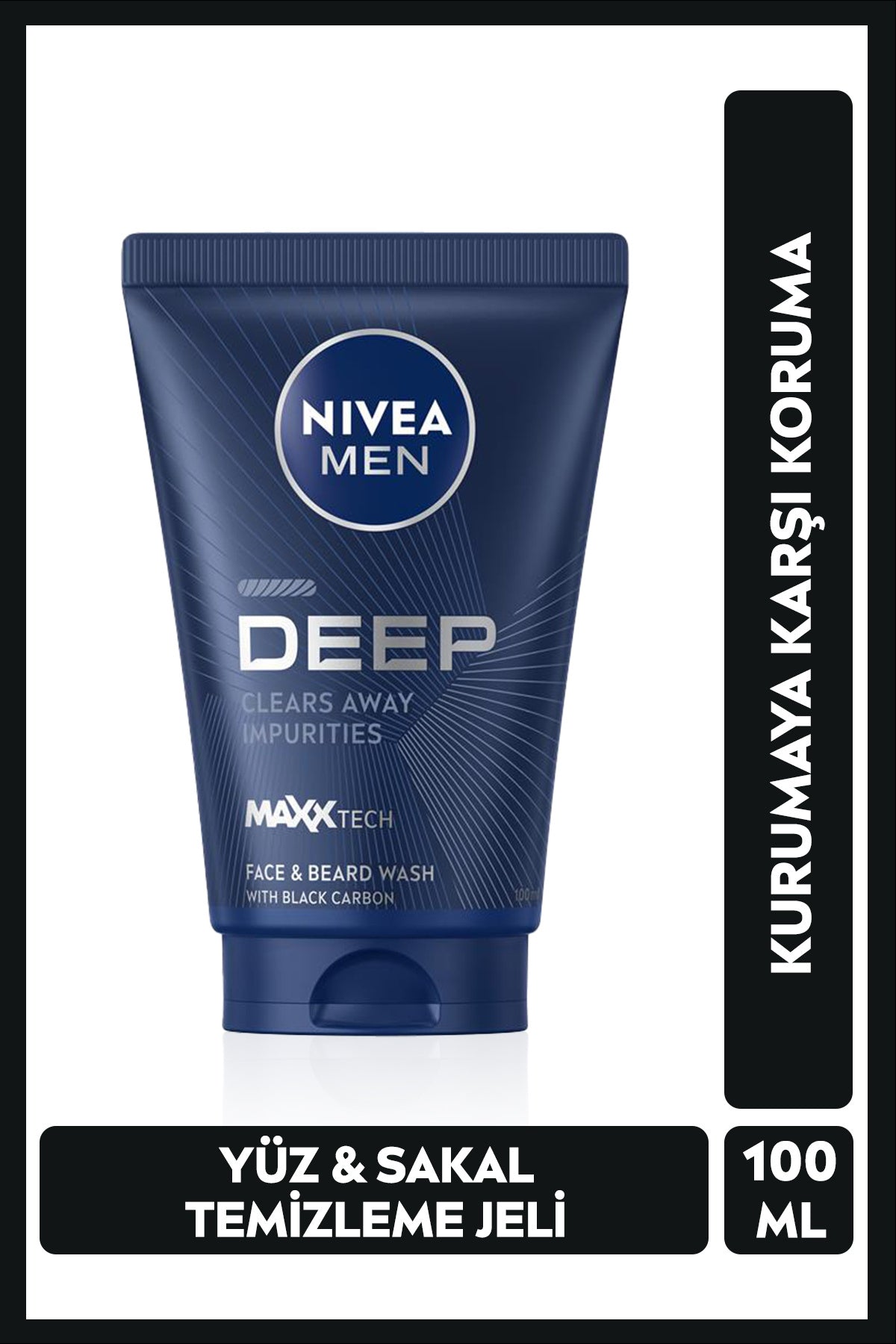 Nivea MEN Men's Deep Face and Beard Cleansing Gel 100ml, Skin Purifying, Activated Carbon